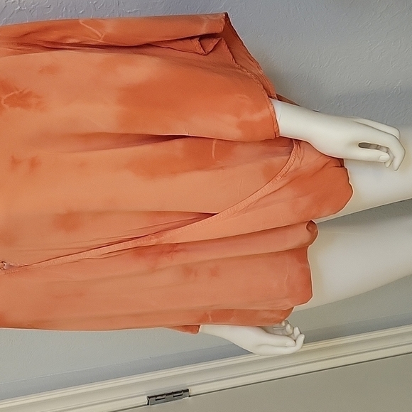 DEMOCRACY Orange Tie Dye Surplice Crossover Poncho Blouson Festival Blouse - Picture 4 of 9